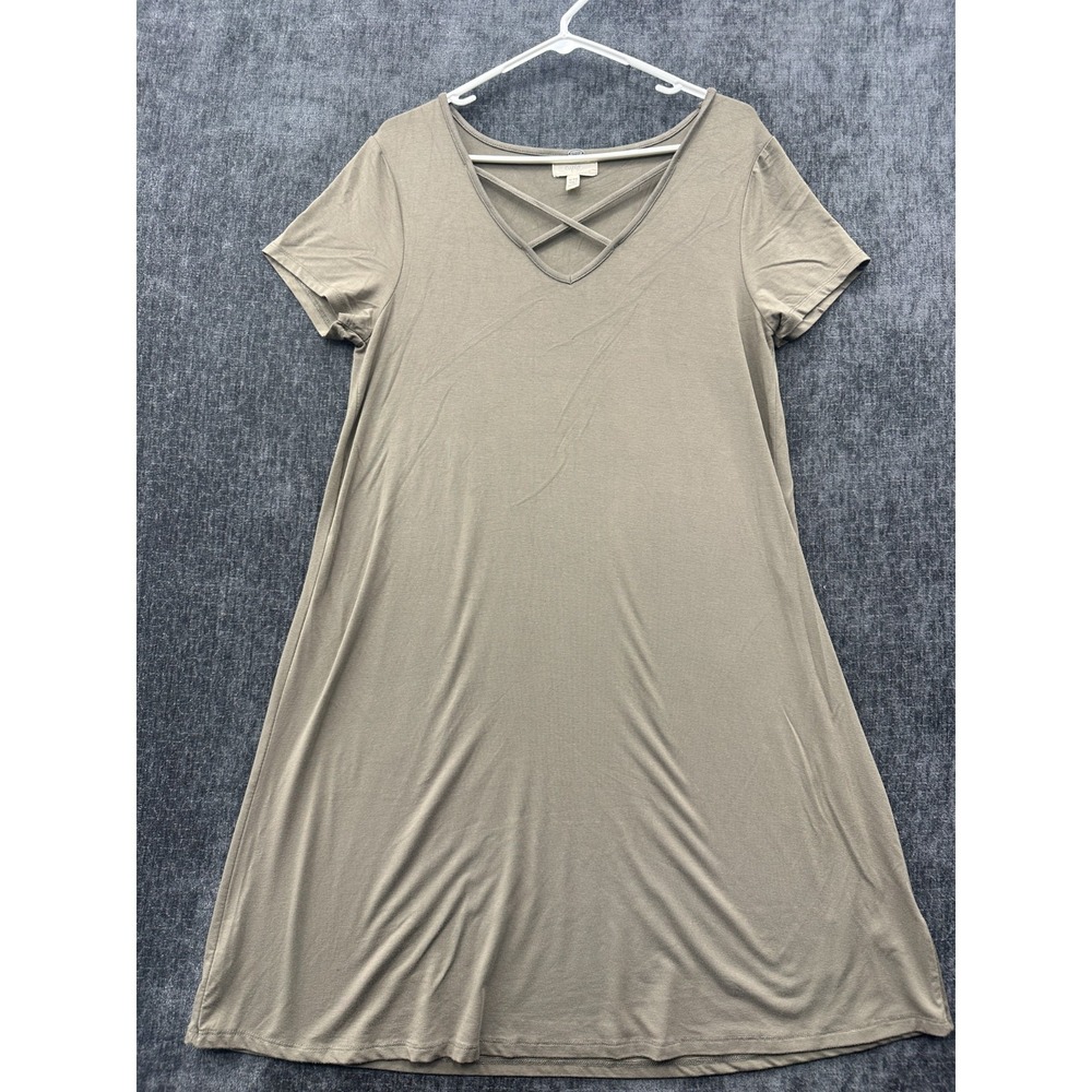 Cupio T Shirt Dress Women XL Olive Green Criss Cross V Neck Casual Everyday Wear